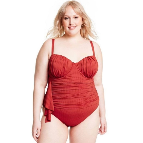 Rhode Red Embossed Dot Ruffle Medium Coverage One Piece Swimsuit - RHODE - Picture 3 of 13